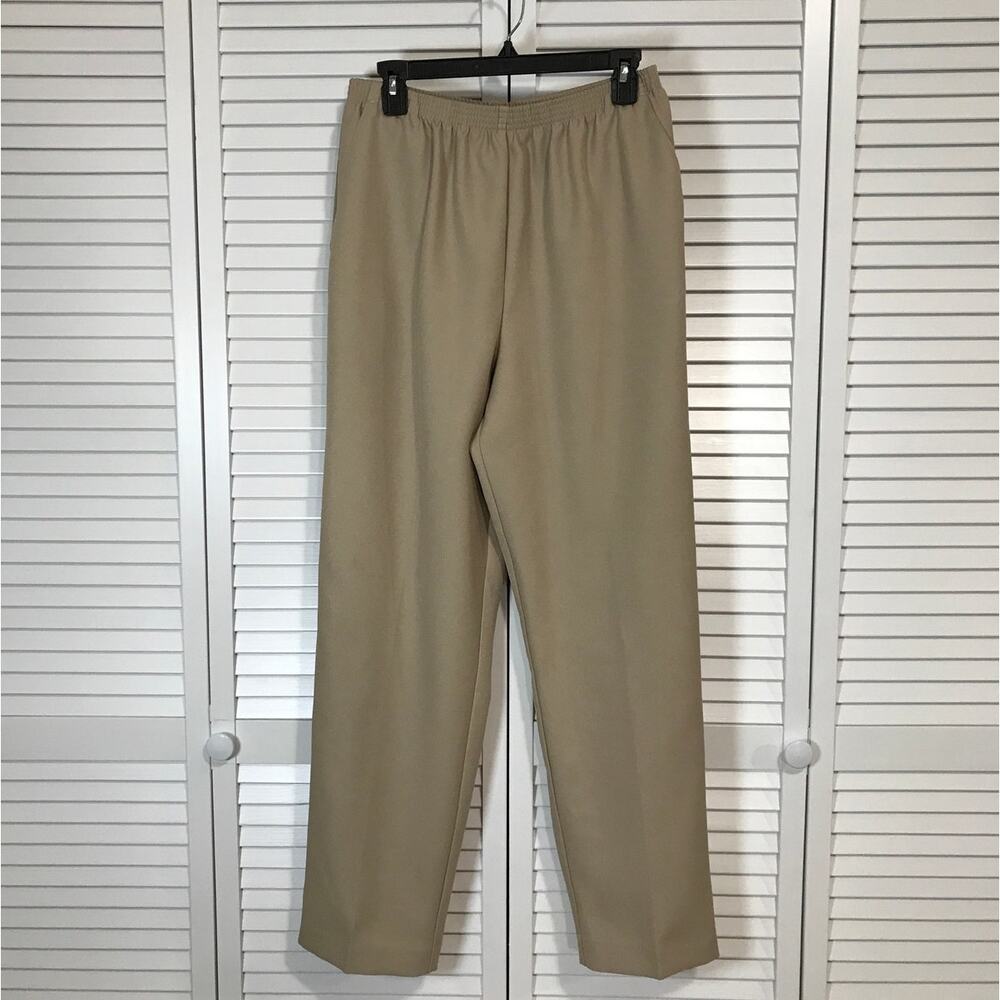 Alfred Dunner Classic Tan High Wasit Pull On Straight Leg Dress Pants Women 14